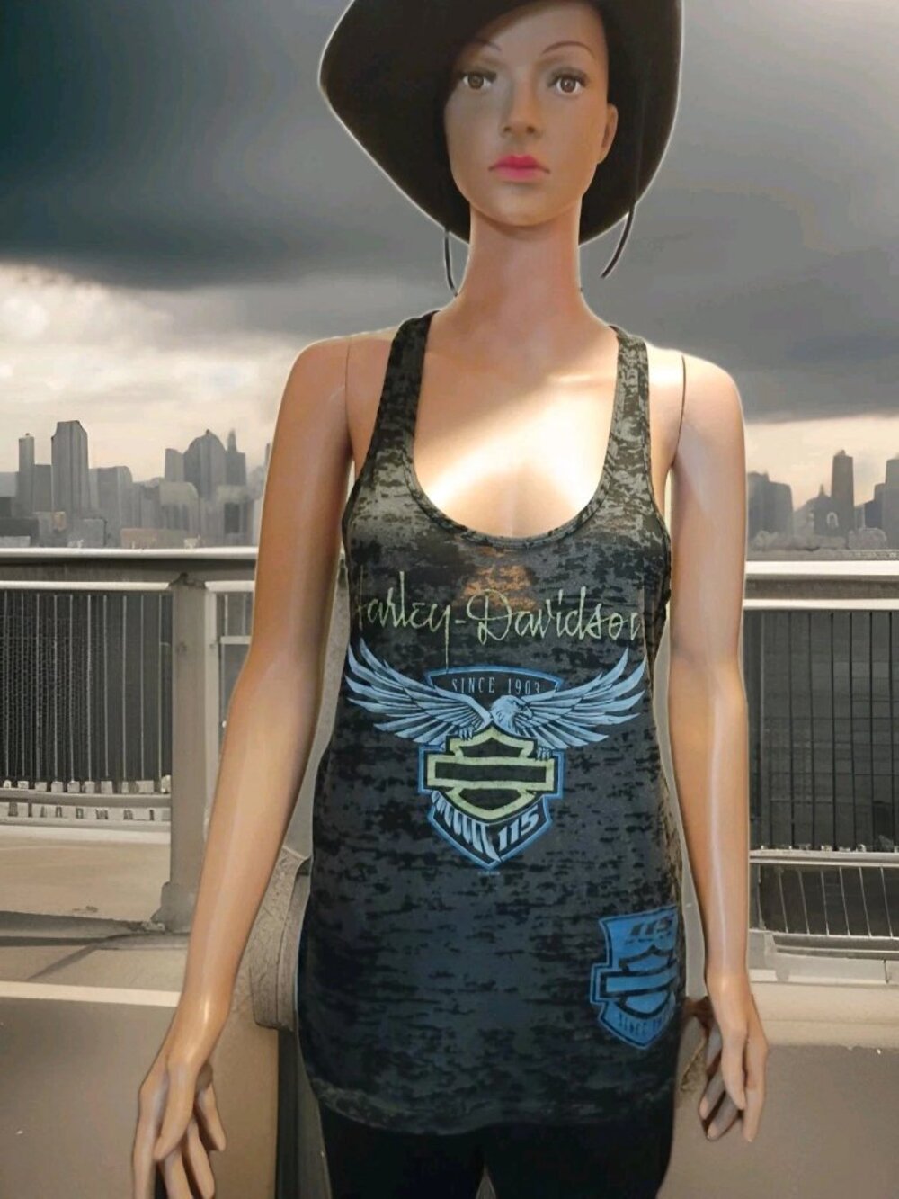Women's Harley-Davidson 115th Anniversary Burnout Dual Graphic Tank Top Black L